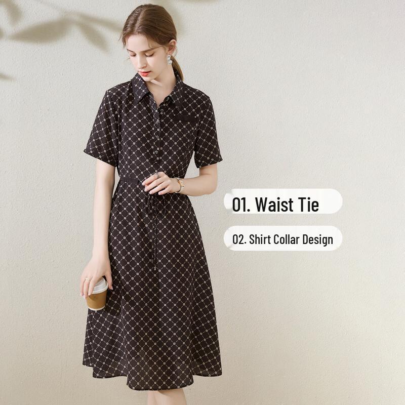 TUHUANG Mulberry Silk Elegant Lapel Midi Dress XL