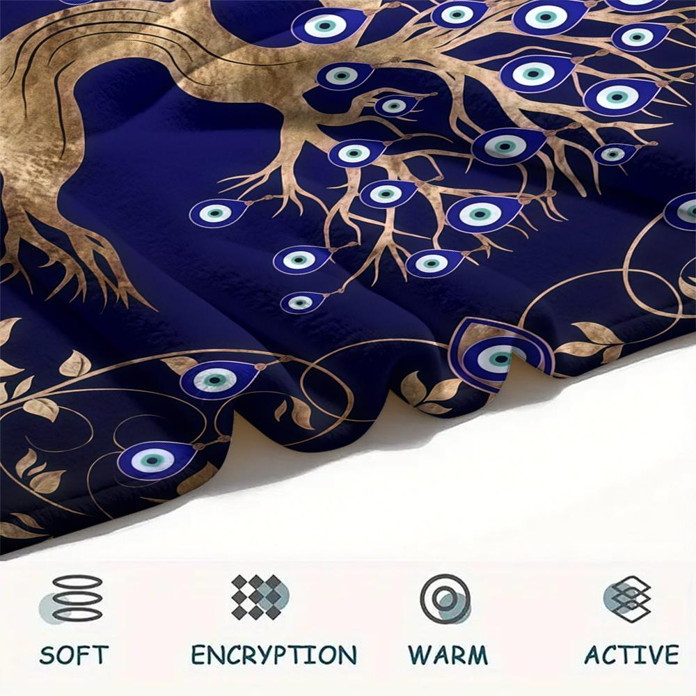 1PC Nazar Boncuğu Print Flannel Blanket, High quality All Seasons, Home Decor, Warmth and Comfort, Perfect for Christmas Gifts