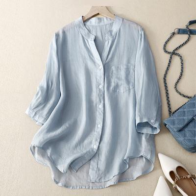 Summer Cotton Hemp Artistic Retro Loose Casual Shirt Top for Women