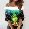 Women's Fashion Long Sleeve Strapless One Shoulder Printed Party Plush Neck Top