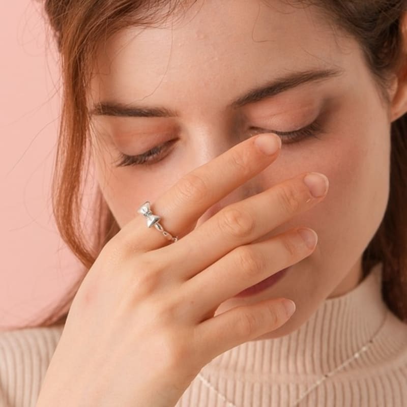 BELLOOGGI Sweet bow ring Natural white topaz butterfly ribbon ring