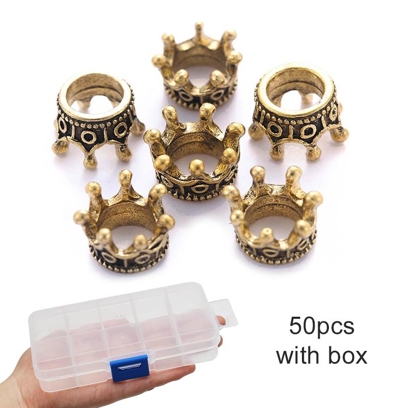 50pcs Alloy Loose Spacer Beads with Box Jewelry Making DIY Bracelet Handmade Accessories Crown Beads ConnectorsEnd Beads Cap TMZ