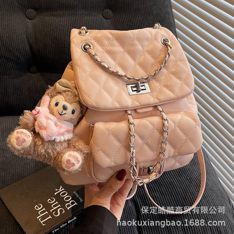 Schoolbag rhombus embroidery thread niche women's backpack 1011 new foreign style versatile travel backpack student small schoolbag