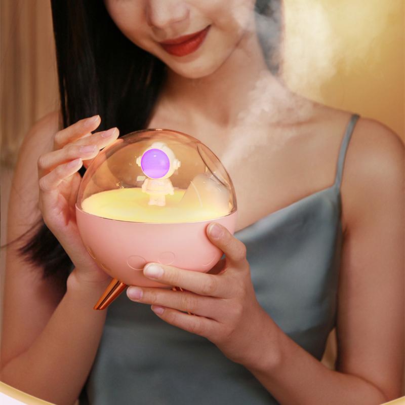 350ml Space Astronaut Usb Rechargeable 2000mah Battery Wireless Air Humidifier With Warm Led Night Light For Home Kids Gifts