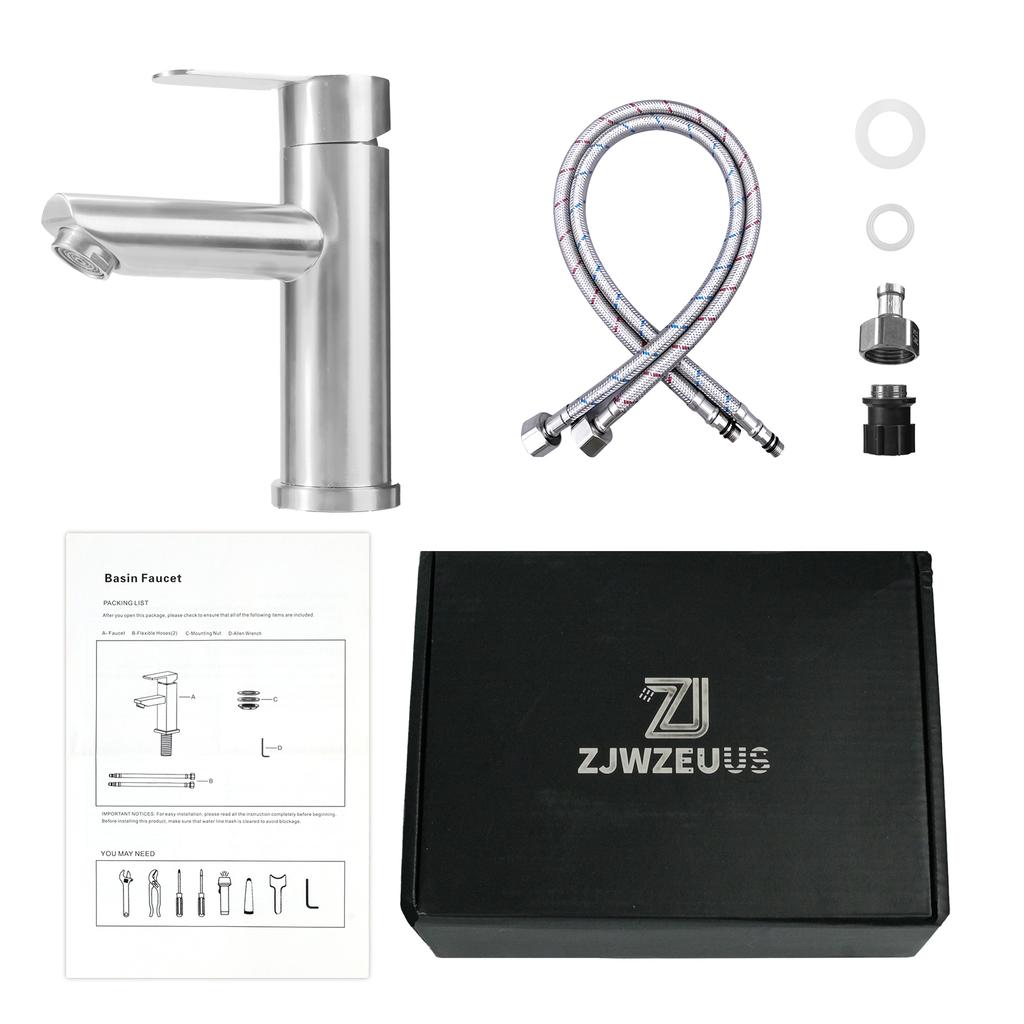 304 Stainless Steel Single-Handle Basin Faucet Brushed Single-Hole Ceramic Cartridge Suitable for Gyms and Living Rooms