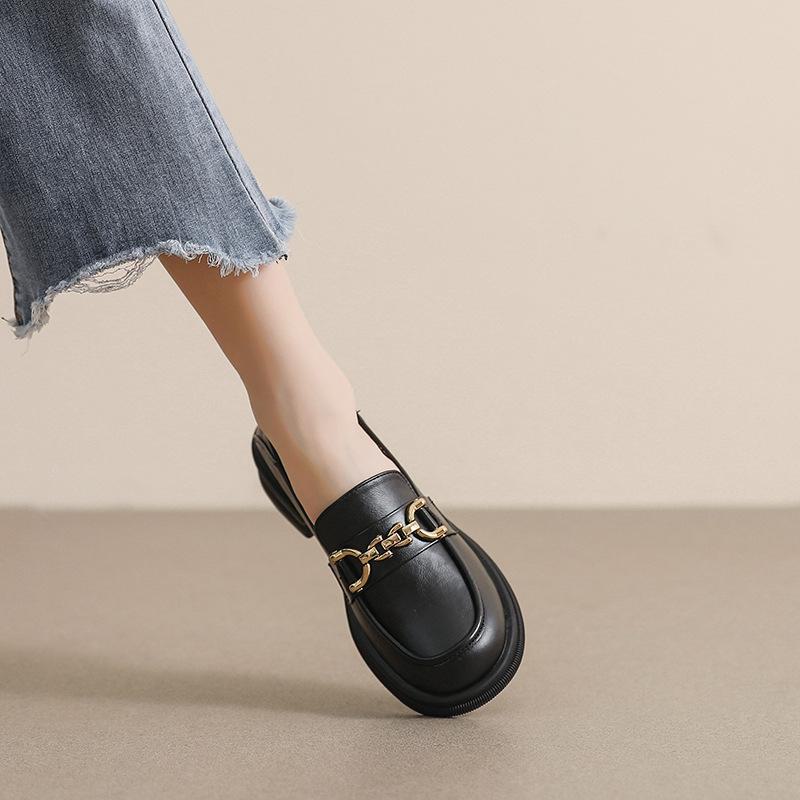 Mocasini Weiwei pentru femei în stil britanic: Pantofi din piele cu talpă groasă, cu toc gros, cu talpă moale