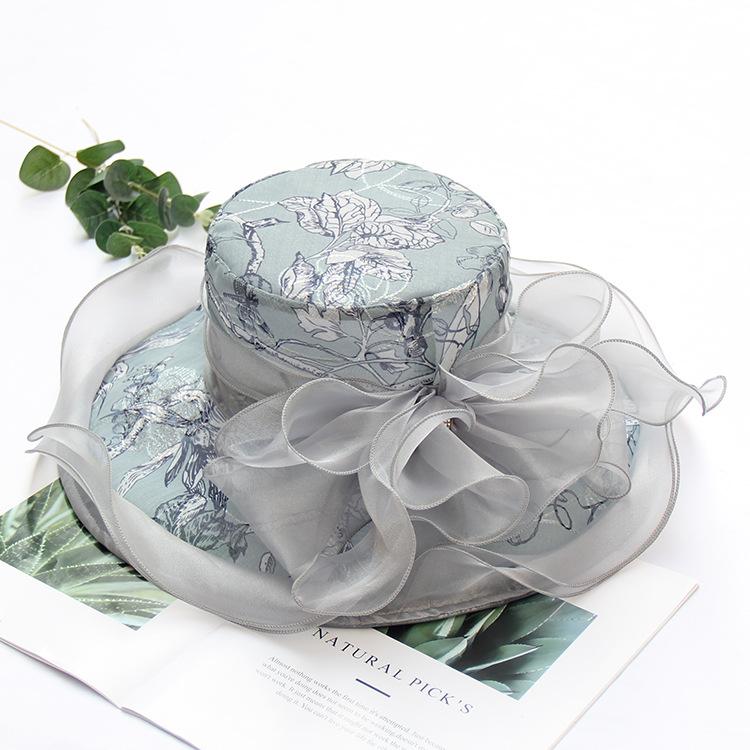 Chapeaux Chapeaux d'été en organza pour femmes Fleurs brodées Bords larges Chapeaux de mode Voyage et vacances Chapeaux de protection solaire