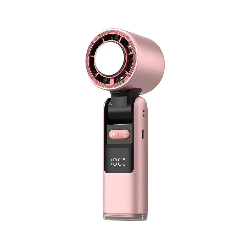 Portable Handheld Fan 100Speed Powerful Airflow Foldable LED Display Rechargeable for Travel Camping Beach Pink