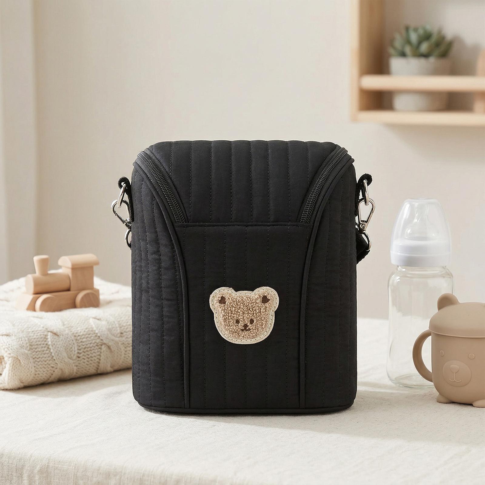 

Cute Bear Insulated Baby Bottle Bag Reusable Breastmilk Cooler Bag with Removable Buckle for Milk/Breast Pump Travel Supplies чёрный
