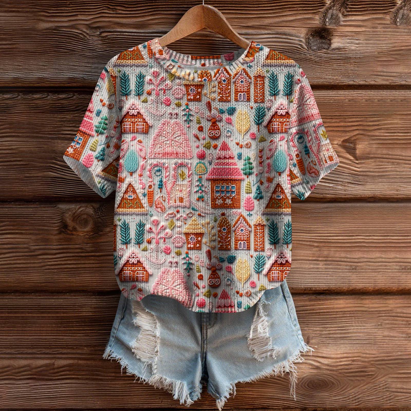 

Женский милый свитер вязаный модный повседневный с круглым вырезом и короткими рукавами уютный топ с принтом M