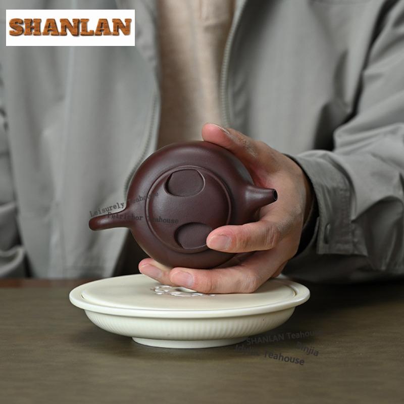 200ml Retro Yixing Purple Clay Teapots Handmade Cow Lid Lotus Seed Pot Raw Ore Purple Eggplant Mud Kettle Zisha Tea Set Gifts