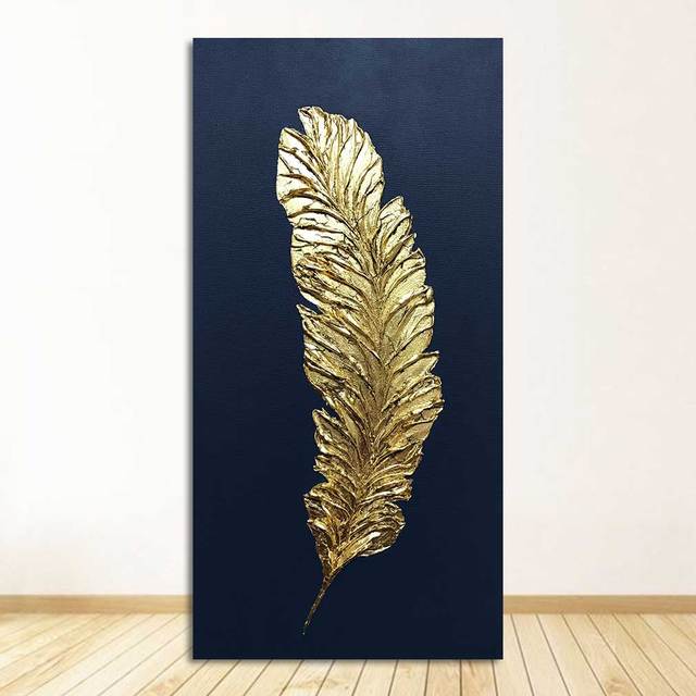 Leaves Wall Art  Posters and Prints Wall Pictures for Living Room Porch Decoration Home Decor Canvas Painting Golden Feather