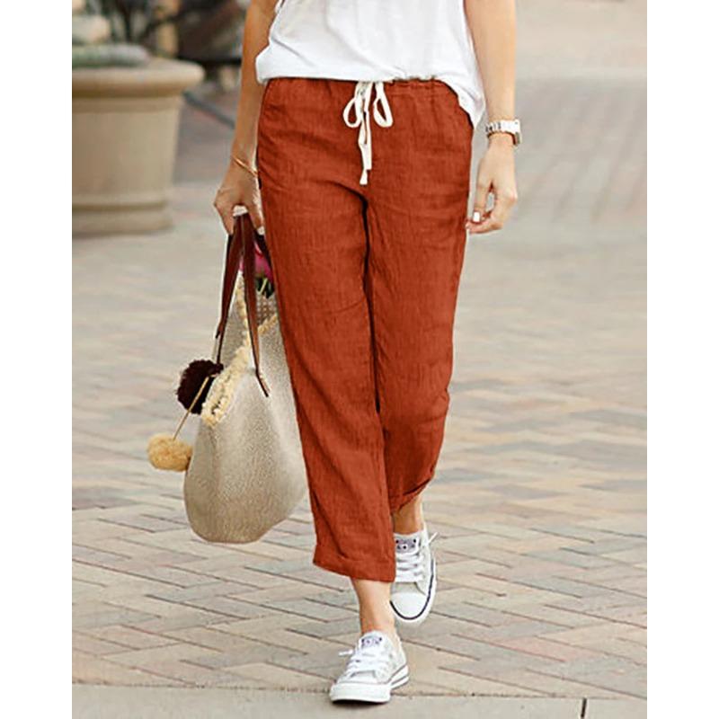 Pantaloni casual da donna in cotone moda moda con coulisse vita elastica allentata pantaloni di lino taglie forti Y2K pantaloni da donna eleganti con fondo nero 695