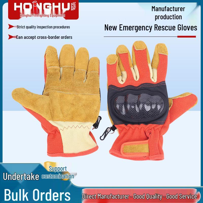 Emergency Rescue Cowhide Gloves – Heat-Resistant, Flame-Retardant, Wear-Resistant, Protective Firefighting Gloves. Rescue Gloves