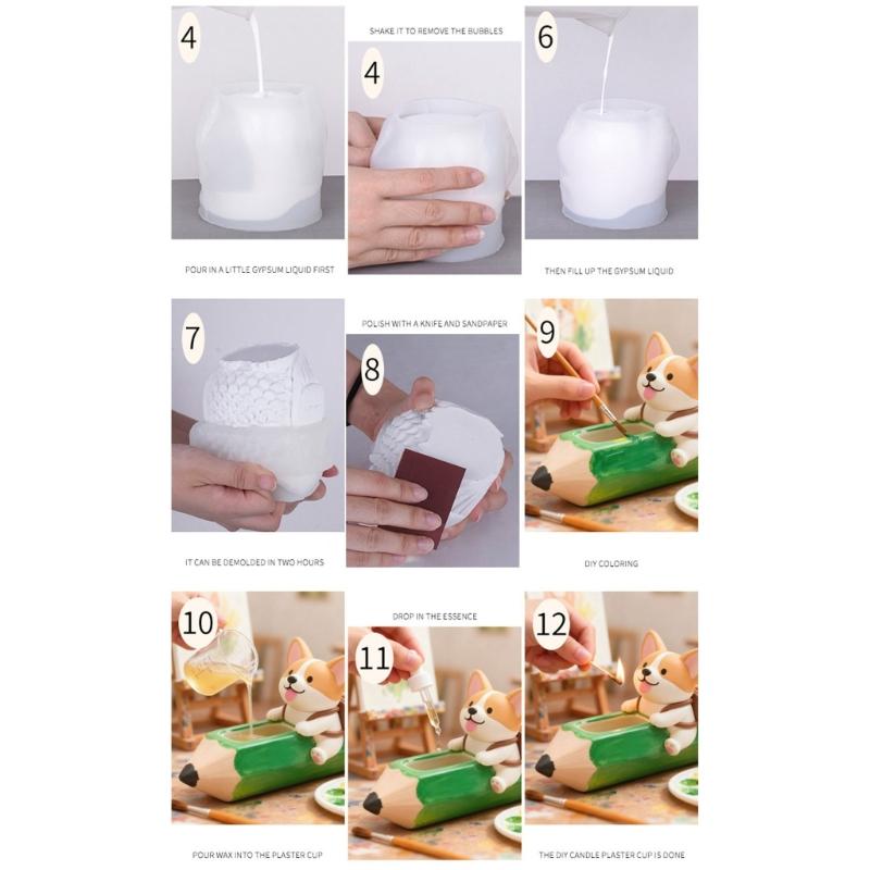 Creative Silicone Mold Pencil and Dog Shape Planter Moulds Perfect for Resin Art Concrete Creations and Home Decoration