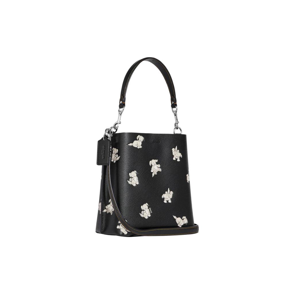 New COACH Mollie Leather Bucket Bag, Handbag, Shoulder Bag, Crossbody Bag Trumpets Women's Black CC422-SVM2