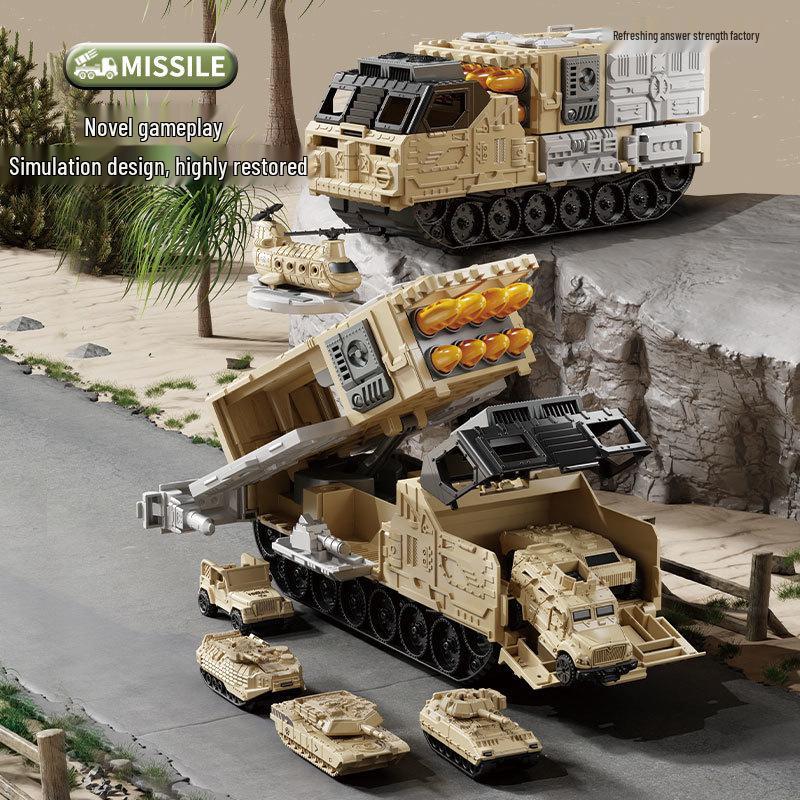 Children's Military Model Rocket Launcher Vehicle with Storable Sliding Base - Boys Gift for Ages 3-6