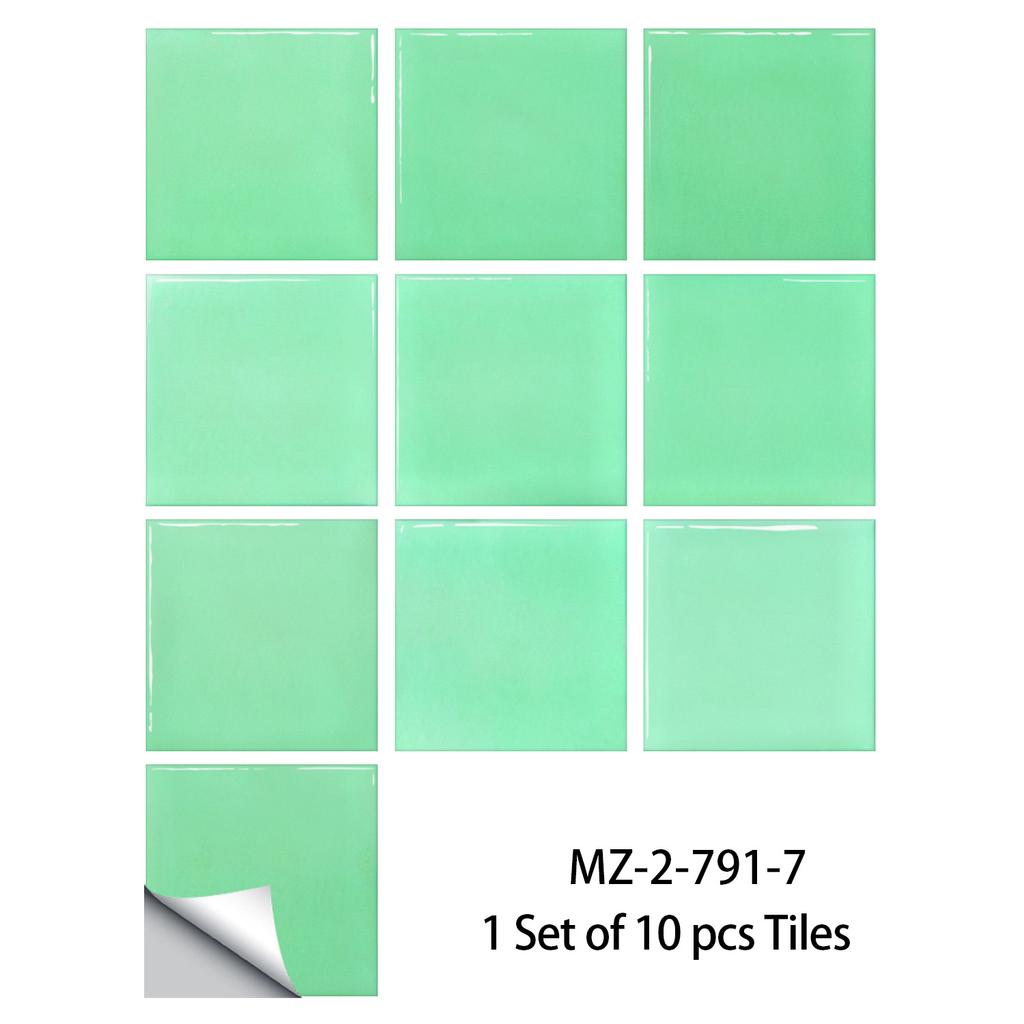 10Pcs Modern Macaron Color Tile Stickers - Waterproof Self-Adhesive PVC Wall Decals - Glossy Crystal Surface Mural for Kitchen Bathroom DIY Decor