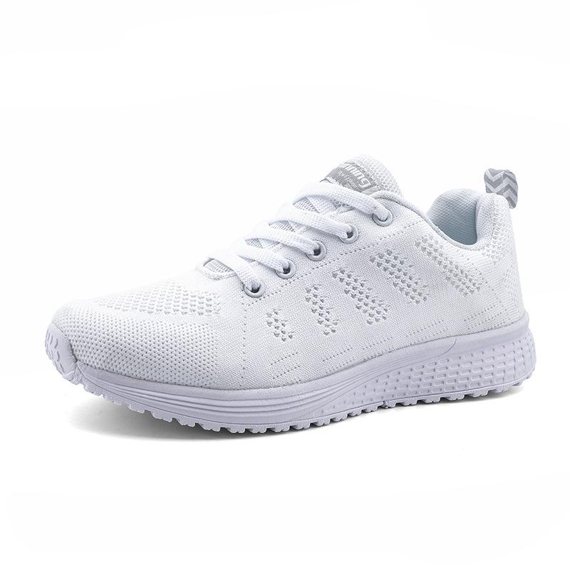 Spot hot-selling large-size women's shoes front lace-up fly-woven sneakers breathable mesh running shoes women