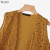 ZANZEA Women Casual Lace Patchwork Sleeveless Cardigan Vest 