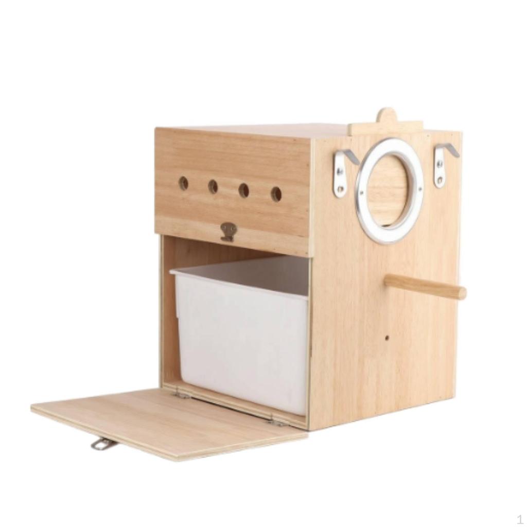 Bird Nesting House with Tray Wood Wooden Breeding Box Hanging for