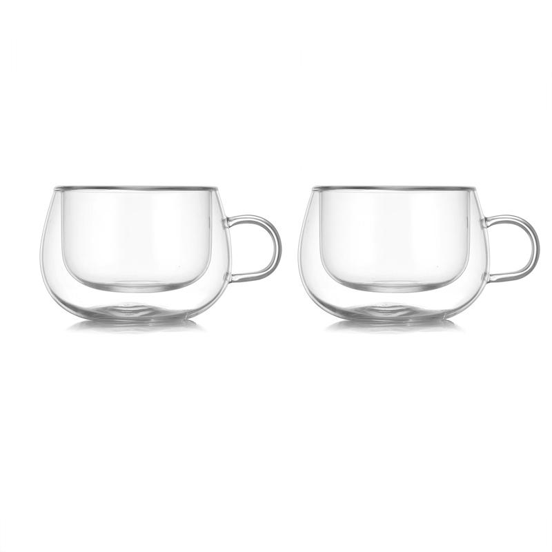 

180 мл Двойные стеклянные кофейные кружки Набор из 2/4 шт. Прозрачные чашки для эспрессо с ручкой Термостойкая стеклянная чашка для чая латте с молоком 160-180ml