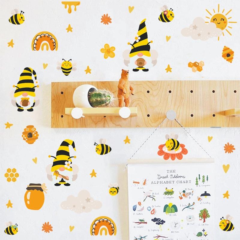Honey Bumble Bee Gnome Window Clings Glass Wall Stickers Decals Decor for Spring Home Office Party Supplies