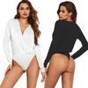 Polyester Fabric Deep V Neck Jumpsuit With Irregular Design For Fall Fashion Women