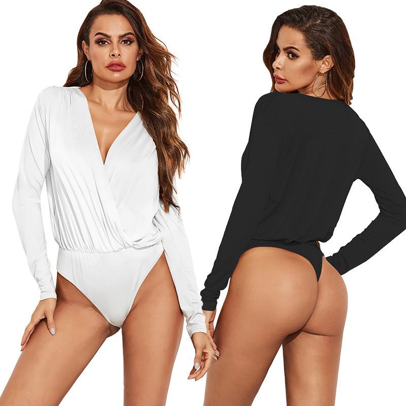 Polyester Fabric Deep V Neck Jumpsuit With Irregular Design For Fall Fashion Women