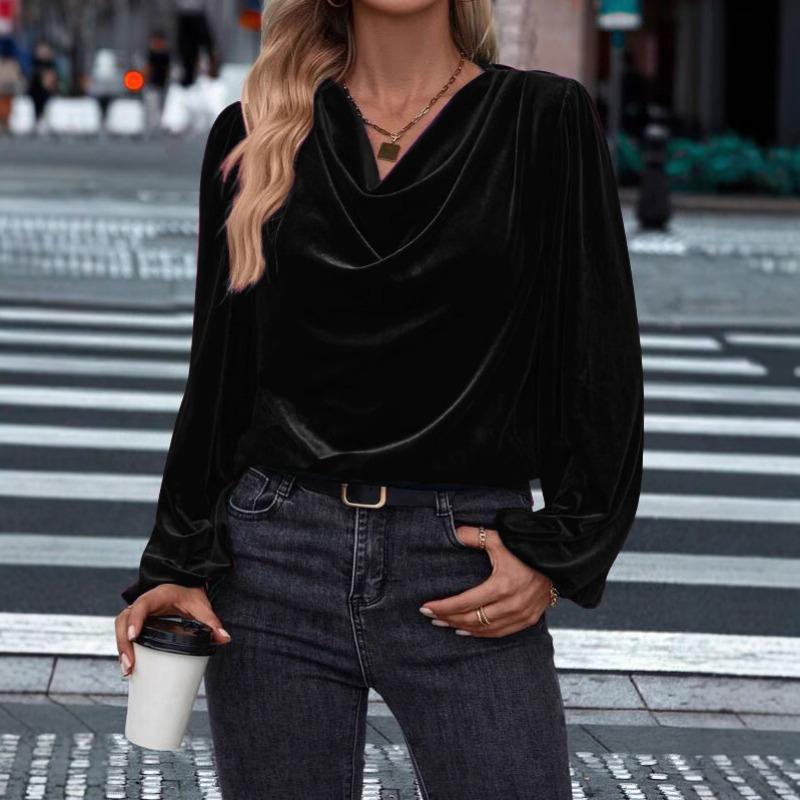 Autumn/Winter T-Shirts Women's Clothing Korean Velvet Pile Collar Women's Long Sleeve Top Women