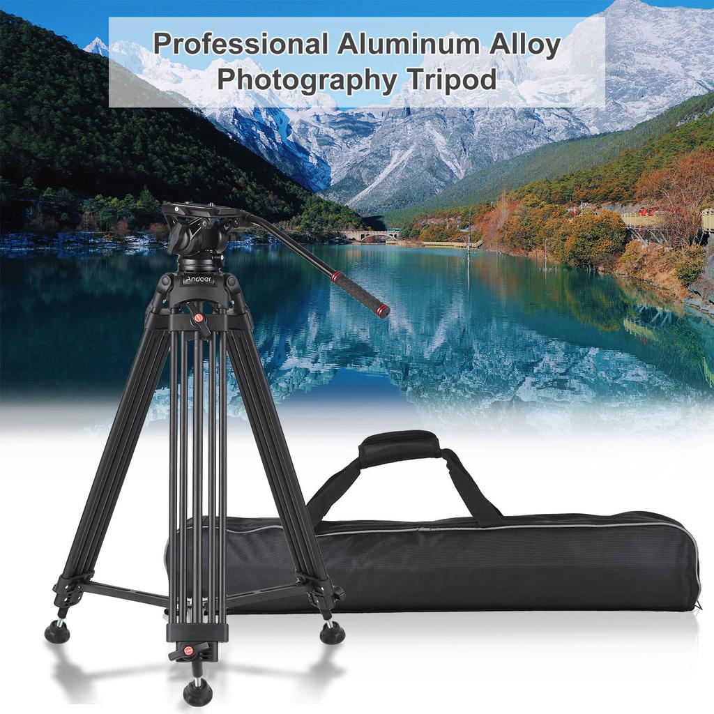 D1801 Professional Photography Tripod Stand Aluminium Alloy with 360 Degrees Panorama Fluid Hydraulic Bowl Head 3