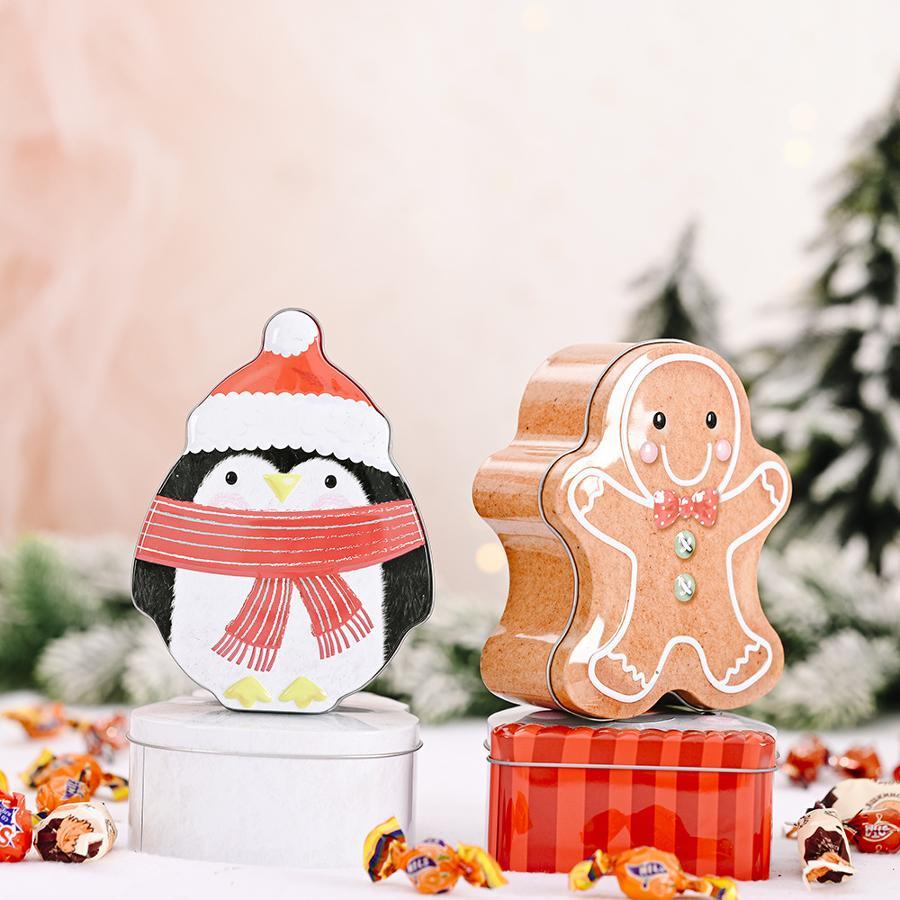 Christmas Gingerbread Man Candy Tin Box Metal Gift Container For Treats Cookies Xmas Holiday Party New Year Packaging Decor