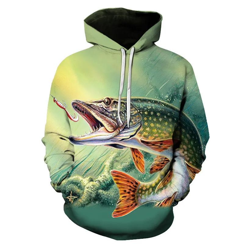 Fashion Fishing 3D Print Hoodie Men Streetwear Hip Hop Hoodies Pullover Hooded Sweatshirts