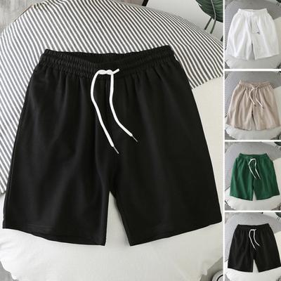 Beach Shorts Loose Elastic Waist Drawstring Pockets Solid Color Daily Wear Deep Crotch Knee Length Men Short Pants Male Clothing