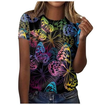 Spring Summer Autumn Women's Short Sleeved Casual 3D Printed Butterfly Loose Women's T-shirt