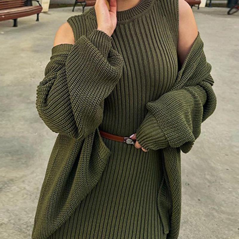 Autumn 2023 European & American Fashion Knitted Long Dress Set for Women