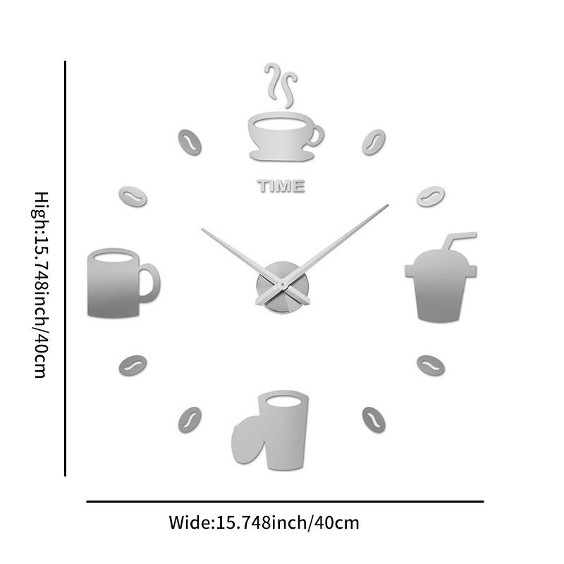 

Трехмерные цифровые настенные часы Гостиная Столовая Кухня Часы в виде кофейной чашки Сделай сам Бесшумные Простые Наклейки на стену Декоративные часы diameter 40cm + 2MM acrylic silver