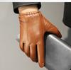 Velvet Linning Men Business Sheepskin Leather Gloves Winter Full Finger Touch Screen Brown Gloves Riding Motorcycle Gloves