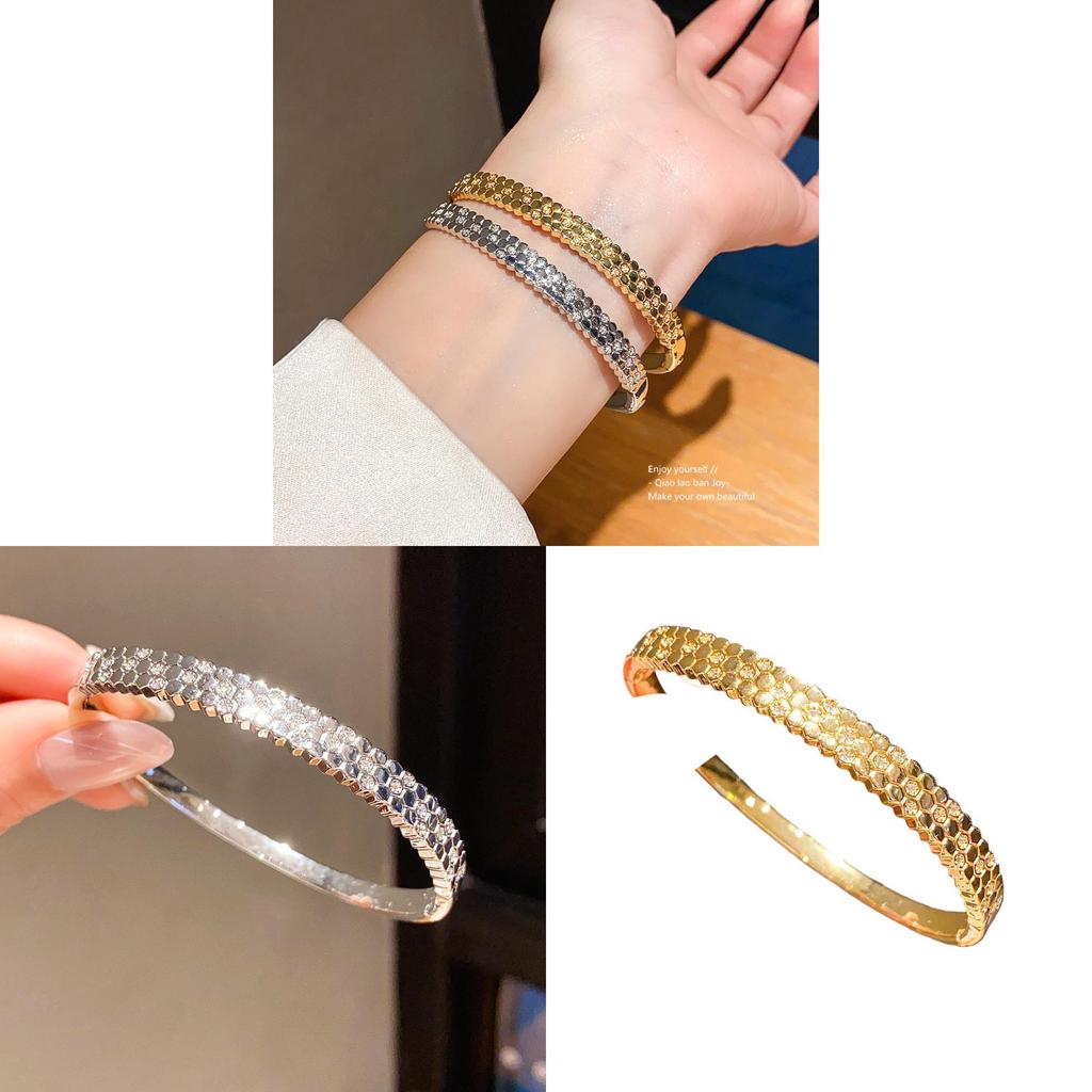 Bracciale Geometrico Esagonale in Zirconia Argento Rame con Stile Lussuoso alla Moda per l'Uso Quotidiano