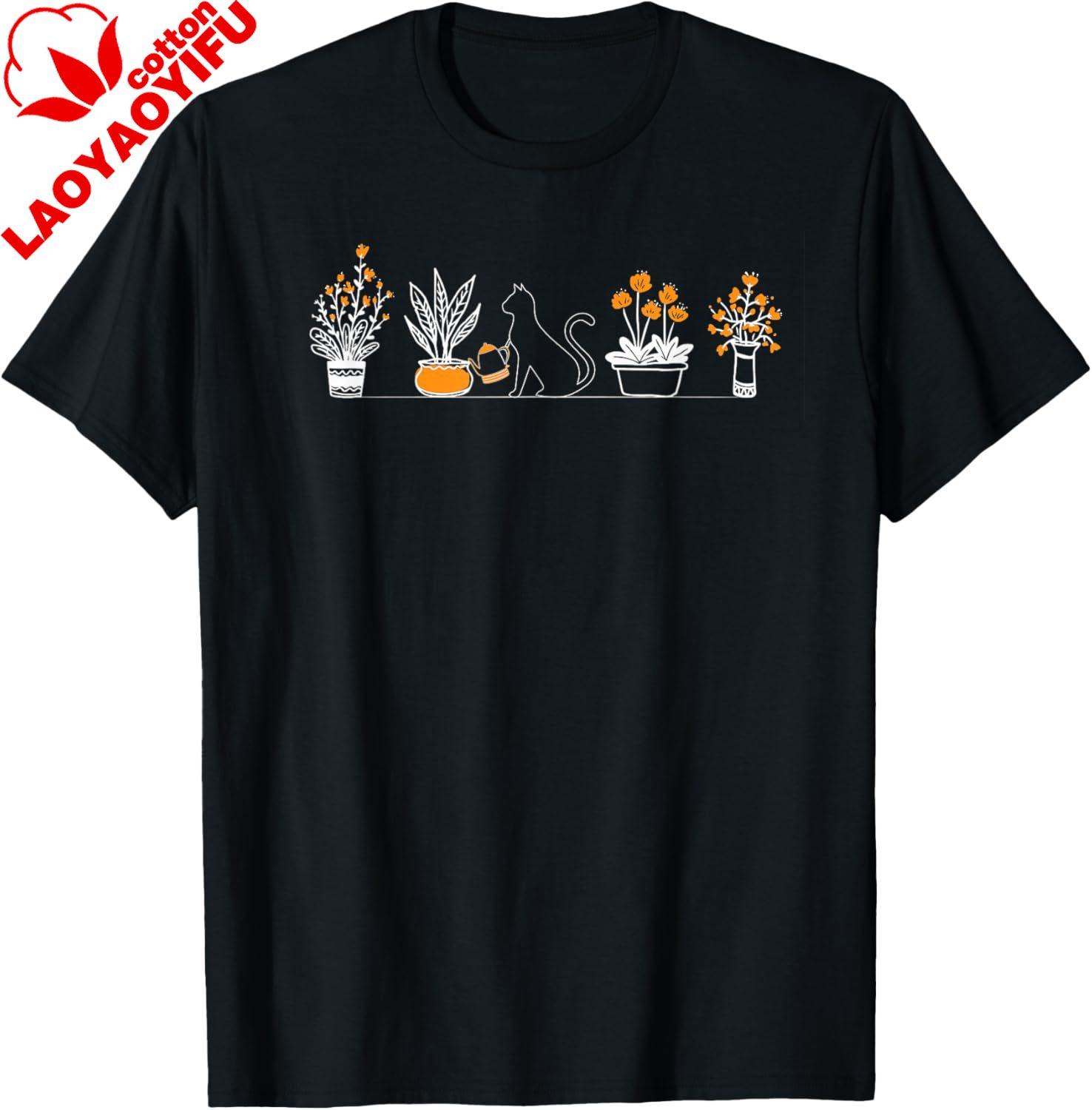 Funny Gardening Gardener Cat Watering Plants Cactus Lovers TShirt Cotton Couple Harajuku Unisexs Clothing Camiseta Hombre S