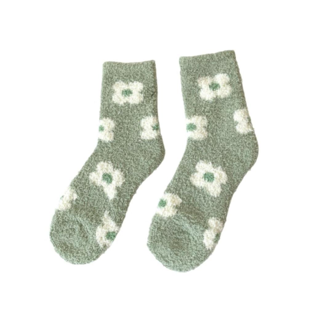 1 Pair Coral Fleece Mid-Calf Socks - Thickened Winter Warm Floor Socks with Cartoon Patterns for Women