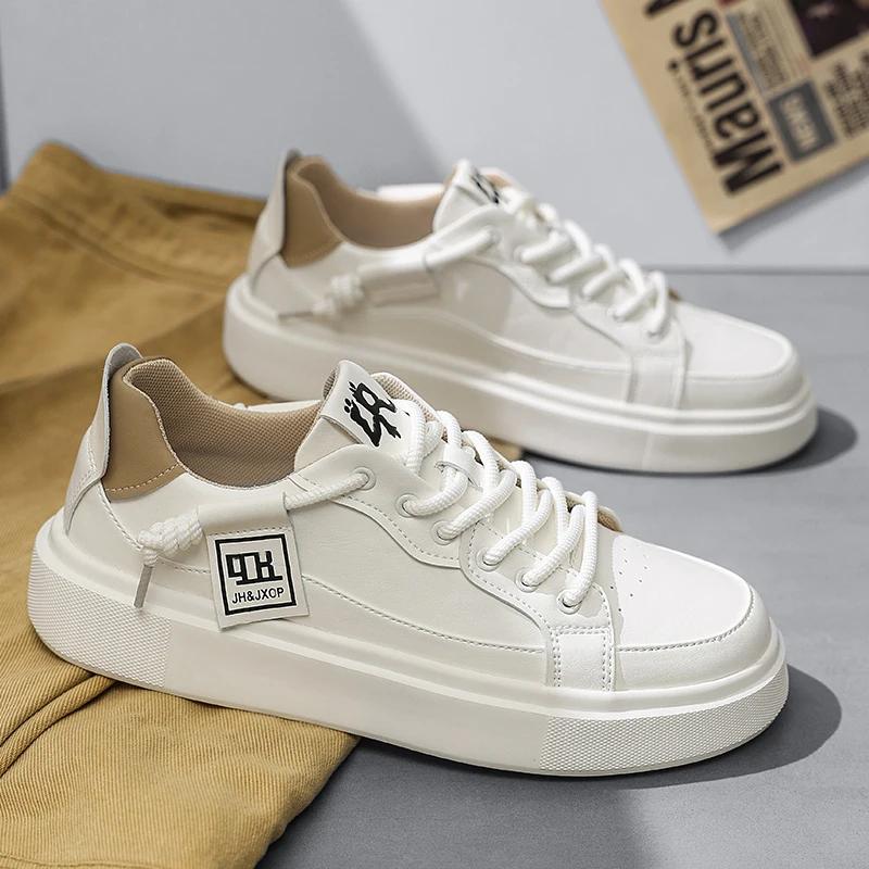 Fashion Soft Sole Lace Up Mens Shoes Casual Leather Outdoor Shoes Non-Slip Man Sneakers Handmade Leisure Walk Footwear Comfy Skate Shoes