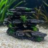 Resin Rock Aquarium Ornament Layered Cave Hideout with Artificial Plants
