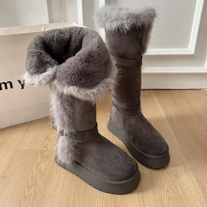 Women's Soft Elastic High Thick Sole Winter Fur One Warm Cold Padded Snow Boots Non-slip Wear Casual Sports Cotton Boots
