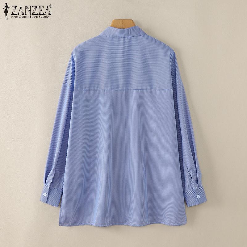 ZANZEA Women Casual Turn Down Collar Long Sleeve Stripe Blouse