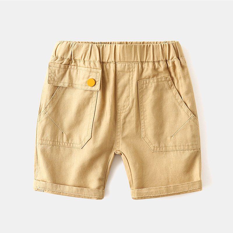 Boys' Pocket Shorts Summer Solid Color Pants Children's Casual Shorts Kids' Low-Waist Mid-Length Pants