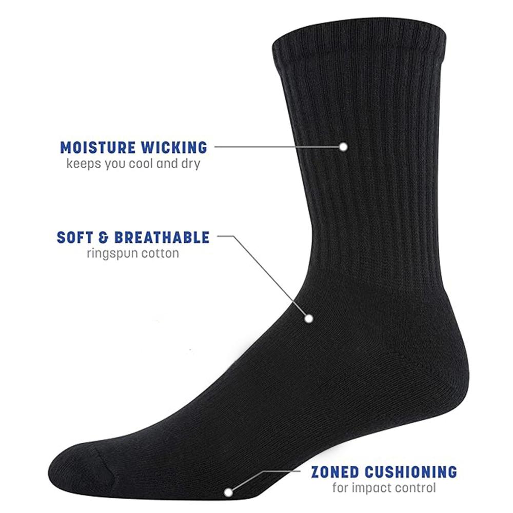 Mens Sports Socks 6 Pairs Black Cotton Comfort Everyday Football Socks Active Running EU Size 35-46