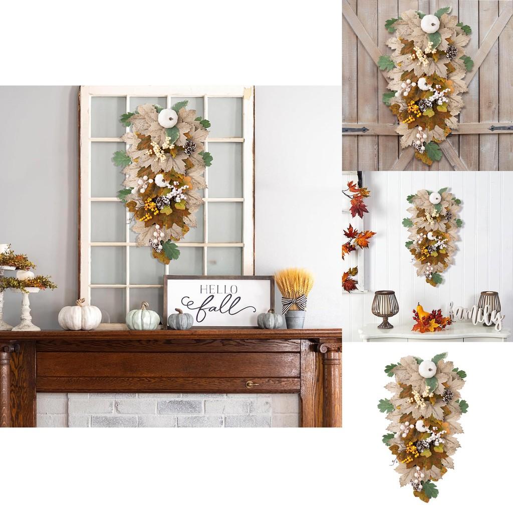 Elegant Fall Maple Leaf Pumpkin Upside Down Tree Wreath For Seasonal Home Decoration