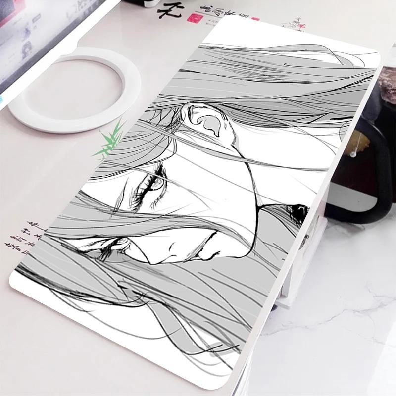 Black and White Anime Girl Table Mat Large Mouse Pad Office Keyboard Edge Locking Desk Mat Gaming Accessories Nonslip Mousepad