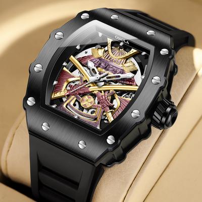 New Japanese Black Samurai Hollow High Quality Two-way Fully Automatic Mechanical Watch Men's Black Hammer Fashion